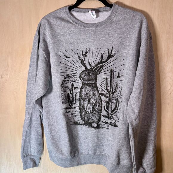 Tops - New Jerzees Heather Gray Jackalope Desert Cactus Graphic Sweatshirt M